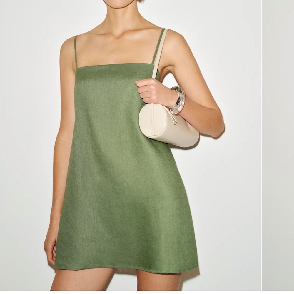 Reformation Aubree Linen Mini Dress / Green Linen Slip - Picture 3 of 3